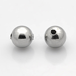 Perles en acier inoxydable chirurgical rond 304, couleur inoxydable, 6mm, Trou: 1mm