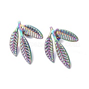Ion Plating(IP) 304 Stainless Steel Leaf Stud Earrings for Women EJEW-F300-11MC