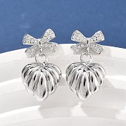 Серьги-гвоздики с бантом из латуни с микропаве из прозрачных кубических цирконий для женщин EJEW-U057-03P