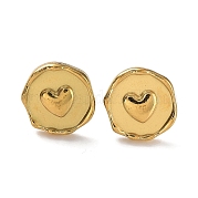Ion Plating(IP) 304 Stainless Steel Flat Round with Heart Ear Studs for Women EJEW-P234-16G