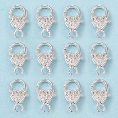 Broches de estilo tibetano garra de langosta corazón, sin plomo y cadmio, plata, 26.5x14x6mm, agujero: 4 mm