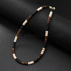 Colliers heishi rétro pour hommes, en noix de coco, coquillage et hématite, avec rallonge en fer et mousqueton en alliage, colliers de vacances de surf, blanc, 17.32 pouce (44 cm)