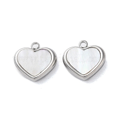 Acero inoxidable 304 con dijes de concha sintética, charms del corazón, color acero inoxidable, 11x11x3mm, agujero: 1.4 mm