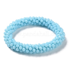 Pulsera elástica trenzada con perlas de vidrio de ganchillo, pulsera nepel estilo boho, el cielo azul, diámetro interior: 1-7/8 pulgada (4.9 cm)