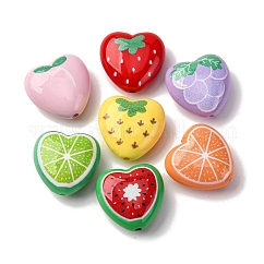Perles acryliques opaques, coeur avec des fruits, fruit, 17x18x8.5mm, Trou: 1.6mm