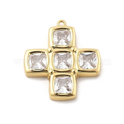 Latón micro pavimenta claro colgantes de circonio cúbico, charms cruz, chapado en rack, Plateado de larga duración, sin plomo y el cadmio, real 18k chapado en oro, 24.5x22x3.5mm, agujero: 1.2 mm