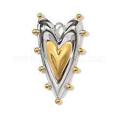 Colgantes de acero inoxidable 304, charms del corazón, revestimiento de iones (ip), Chapado en oro real y color acero inoxidable., 35x21mm