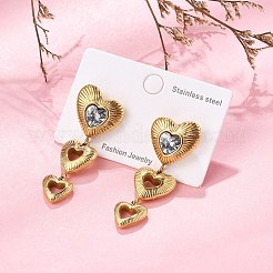 Boucles d'oreilles pendantes en forme de cœur en acier inoxydable 304 avec zircone cubique transparent&nbsp;EJEW-D319-17G