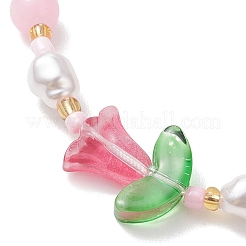 Pulseras trenzadas de jade amarillo teñido natural y perlas de imitación de plástico para mujer&nbsp;BJEW-MZ00308