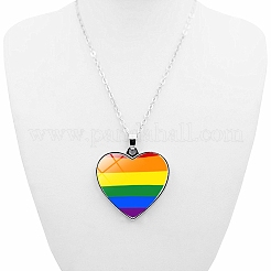 Halskette mit Glasherzanhänger und Regenbogenflagge&nbsp;PW-WG21341-01