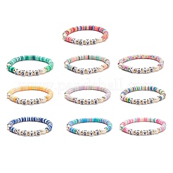10 stücke 10 farbe handgemachte polymer clay disc surfer stretch armbänder set&nbsp;BJEW-JB08873