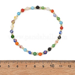 Pulseras elásticas hechas a mano con cuentas redondas de vidrio millefiori para mujer.&nbsp;BJEW-JB14236