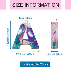 26 pièces 26 lettres pendentifs en résine époxy transparente&nbsp;CRES-TA0001-15