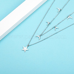 Elegante doppellagige Halsketten mit Mond- und Sternanhänger aus 304 Edelstahl für Damen&nbsp;LZ1319-2