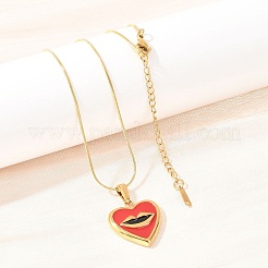 Colliers pendentifs en acier inoxydable 304 émaillé rouge en forme de cœur avec lèvres&nbsp;NJEW-H088-03G