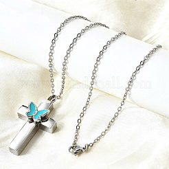 Urna con colgante de cruz de mariposa esmaltada de acero inoxidable 304 para cenizas&nbsp;NJEW-K393-03P