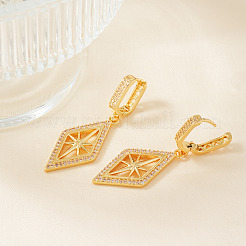 Eleganti orecchini a cerchio con stella geometrica e rombo in ottone e zirconi cubici trasparenti&nbsp;GT0537-1