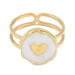 Ionenbeschichtung (IP) 304 Edelstahl Emaille flach rund mit Herz Manschette Fingerringe&nbsp;RJEW-L107-073G-01