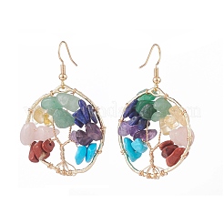 Anello intrecciato con pietre preziose miste naturali e sintetiche con orecchini pendenti albero della vita&nbsp;EJEW-JE04881-02