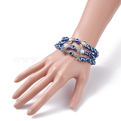 3 pièces 3 bracelets extensibles perlés en résine mauvais œil de style sertis de tortue de mer et d'étoile de mer et de coquille pour les femmes&nbsp;BJEW-JB07542