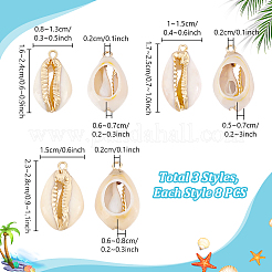 24 stücke 3 arten galvanisieren natürliche kauri shell/süßwasser shell anhänger&nbsp;BSHE-PH0001-63