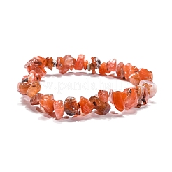 Bracciali elasticizzati con chip di corniola (tinti).&nbsp;BJEW-JB01308-04