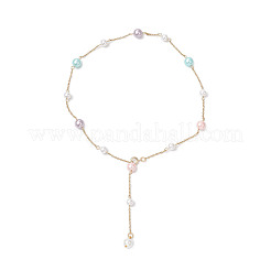 2 collier à maillons fait main en acier inoxydable 304 et perles de coquillage rondes de 2 couleurs&nbsp;NJEW-JN05301