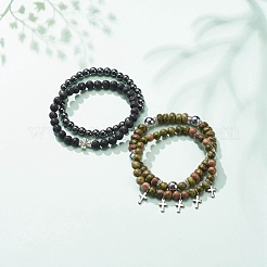 4 Uds. Juego de pulseras elásticas de unakita natural&nbsp;BJEW-JB08588