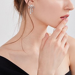 1 Paar Ohrstecker aus Messing mit klaren Zirkonia und Schleife für Damen&nbsp;EJEW-SZ0002-05P