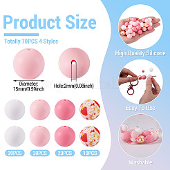 70 pz 4 stili perline in silicone perline di gomma rotonde perline distanziatrici sciolte da 15 mm per forniture fai da te per la creazione di portachiavi di gioielli&nbsp;FIND-TA0010-31A
