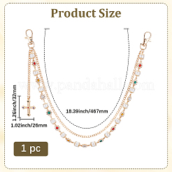 1 Stück Legierung bunte Strass Blume & Kunststoff Perle Link Kette Doppelschicht Hosenketten mit Kreuz Charms&nbsp;AJEW-GF0012-75