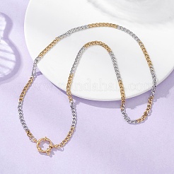 Collane a catena cubana bicolore da 4 mm in acciaio inossidabile 304 con chiusura ad anello a molla&nbsp;NJEW-JN05707