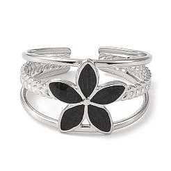 Blume 304 Edelstahl Emaille offene Manschettenringe für Frauen&nbsp;RJEW-F166-21P-01