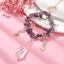 Mit Draht umwickelte natürliche Amethystsplitter und Ringanhänger aus Messing&nbsp;HJEW-TA00083-02