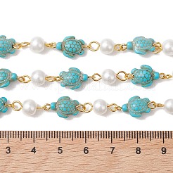 2 cadena de eslabones de perlas de vidrio y turquesa sintética de 2 colores&nbsp;AJEW-JB01594-01