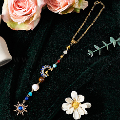 2 pendentif décoratif en verre et coquillage&nbsp;HJEW-SC0002-68