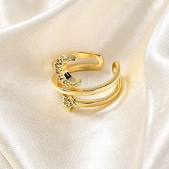 Gestellplattierung Messing Mikropflaster klare Zirkonia Manschettenfingerringe für Frauen&nbsp;RJEW-M028-08G