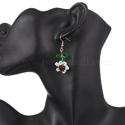 Boucles d'oreilles pendantes en perles de verre de tournesol avec acier inoxydable 304&nbsp;EJEW-MZ00532-03
