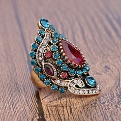 Anillos de dedo de aleación retro y rhinestone&nbsp;FS-WG56BBF-03