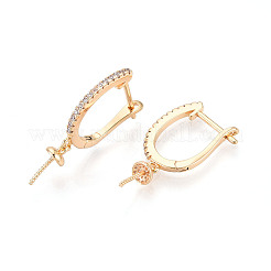 Accesorios para pendientes de aro con arco de circonita cúbica transparente y micropavé de latón&nbsp;KK-T076-82G