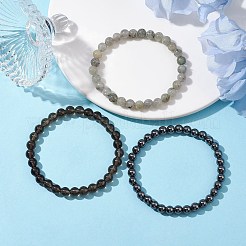 Braccialetti elasticizzati con perline rotonde miste in pietra naturale e sintetica da 3 pz&nbsp;BJEW-JB10178-04