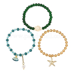 3 bracelet extensible en perles de verre océan&nbsp;BJEW-JB14306