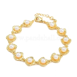 Gliederkettenarmbänder aus Messing und weißem ABS-Kunststoff in Perlenmuschelform für Frauen&nbsp;BJEW-L707-03G
