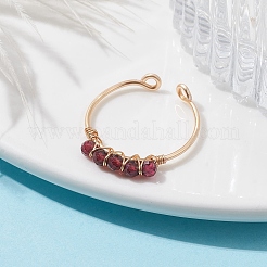 Anello aperto con granato naturale avvolto in filo di rame&nbsp;RJEW-JR00630-04