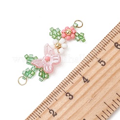 Ciondoli a forma di farfalla in plastica ABS con perle artificiali e fiori di vetro con perline&nbsp;PALLOY-MZ01332-02