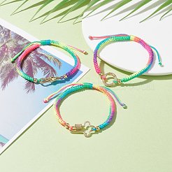 Set di braccialetti a maglie in ottone con micro pavé di zirconi cubici a forma di anello e croce e moschettoni a moschettone&nbsp;BJEW-JB07081