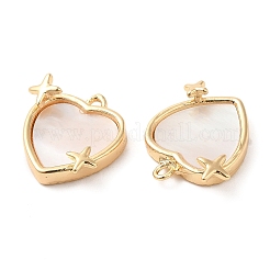 Breloques en forme de cœur en coquillage naturel avec accessoires en laiton&nbsp;KK-F855-14G