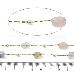 Chaînes à maillons en morganite naturelle et en verre&nbsp;CHC-K014-12G-01