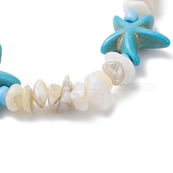 Pulseras elásticas con cuentas de estrella de mar de turquesa sintética y chips de concha natural para mujer&nbsp;BJEW-JB12581-02