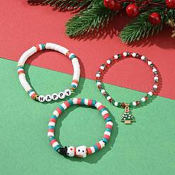 3 Stück 3 Stile Polymer Clay Heishi Surfer Stretch-Armbänder-Set&nbsp;BJEW-TA00262